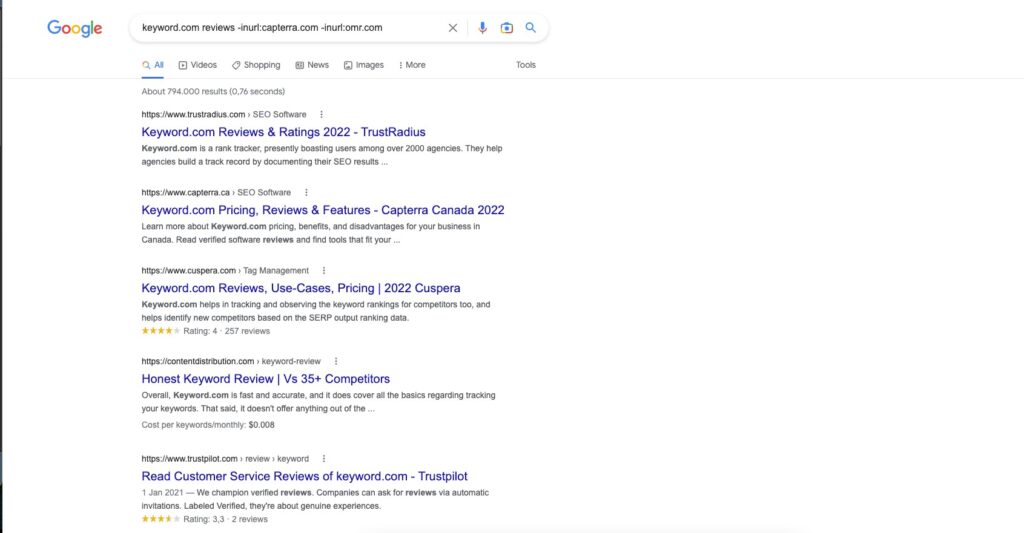 example 3 related to How to Exclude Specific Sites and URLs from Google Search