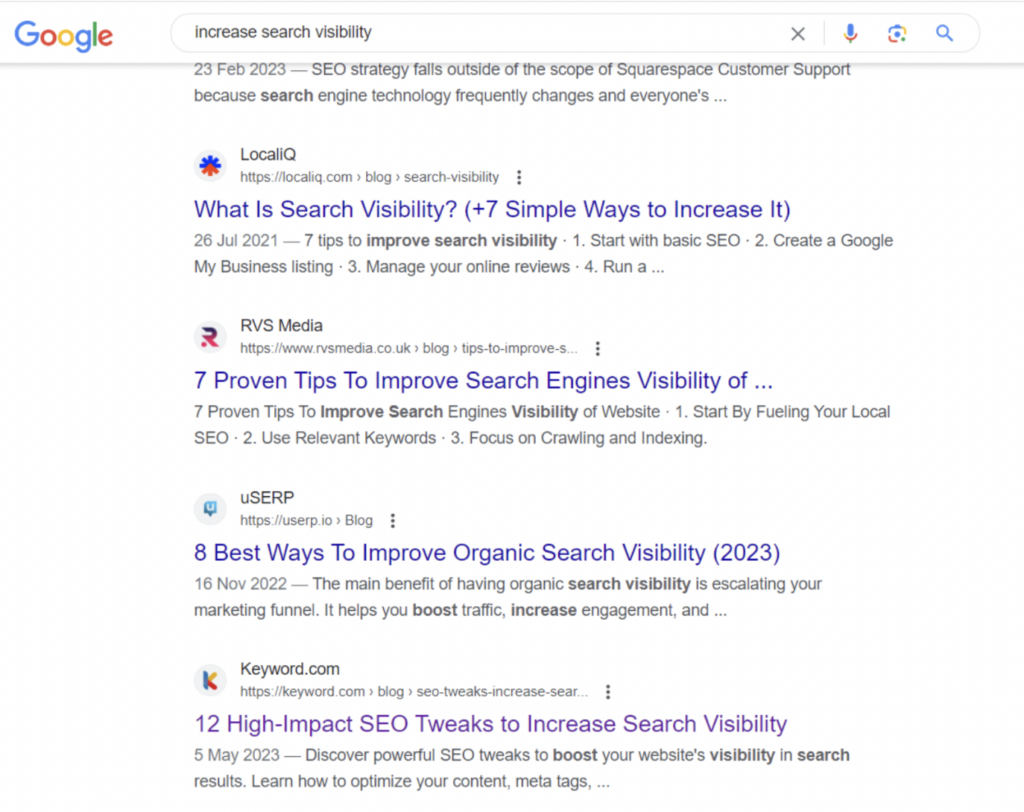 serp result - search visibilty