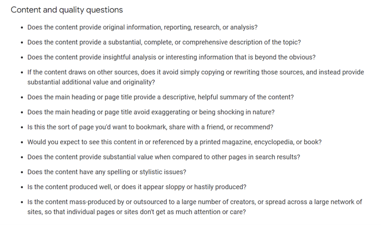 google's content quality guidelines
