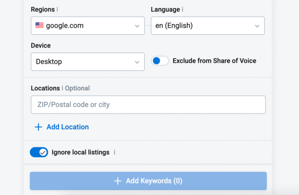 configurer les paramètres de suivi dans keyword.com