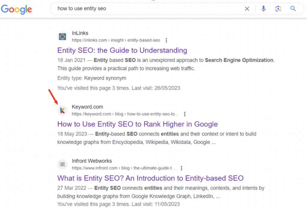 featured snippet for entity seo article