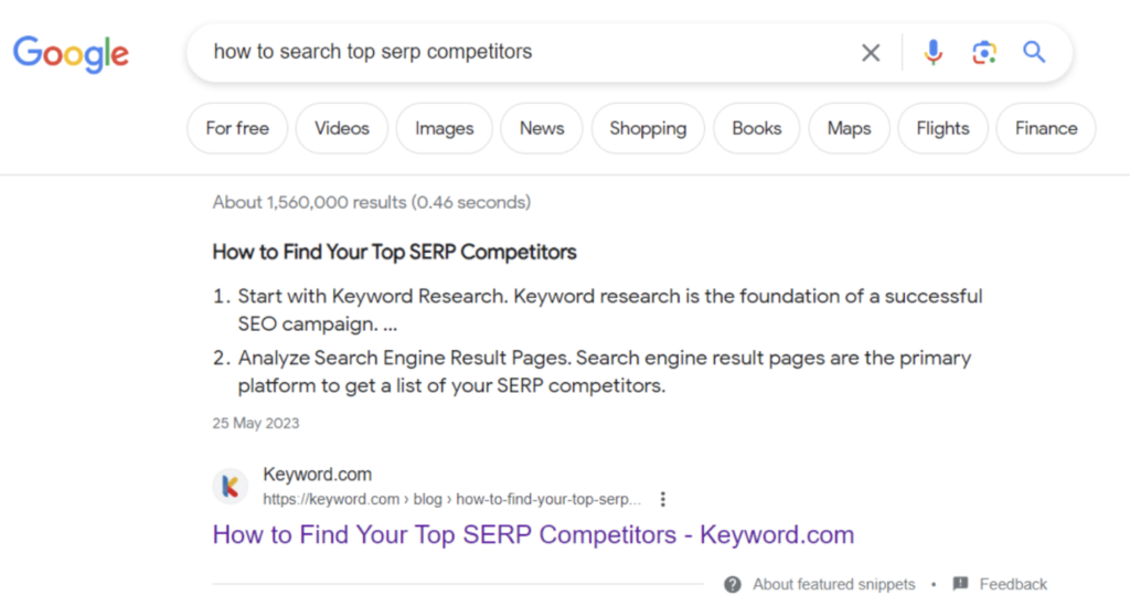 featured snippet for serp competitors