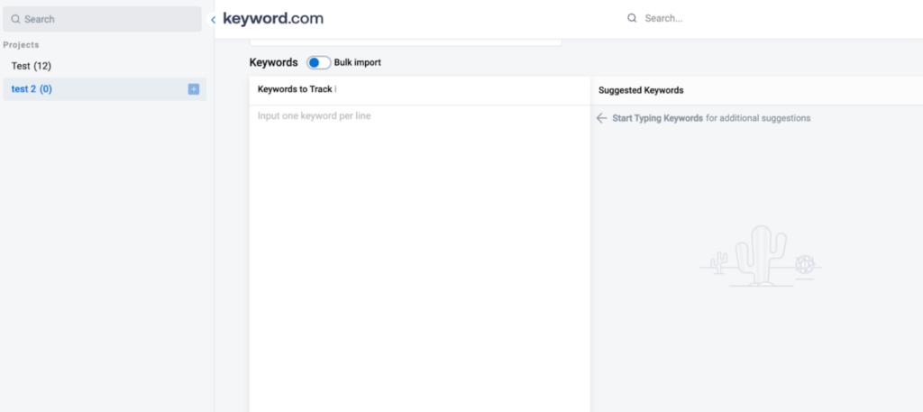 bulk import your keywords into keyword.com